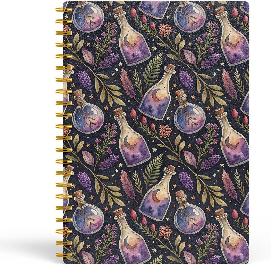 Witchy Potion Gothic Spiral Notebook,Celestial Magic Journal with Moon Spell Bottle Cover,Dark Aesthetic Spiritual Journal for Girls Teens Witches,5.5x8.3 in