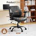 YFO Home Office Desk Chair, Adjustable Armrests PU Ergonomic Chair, Black, Small