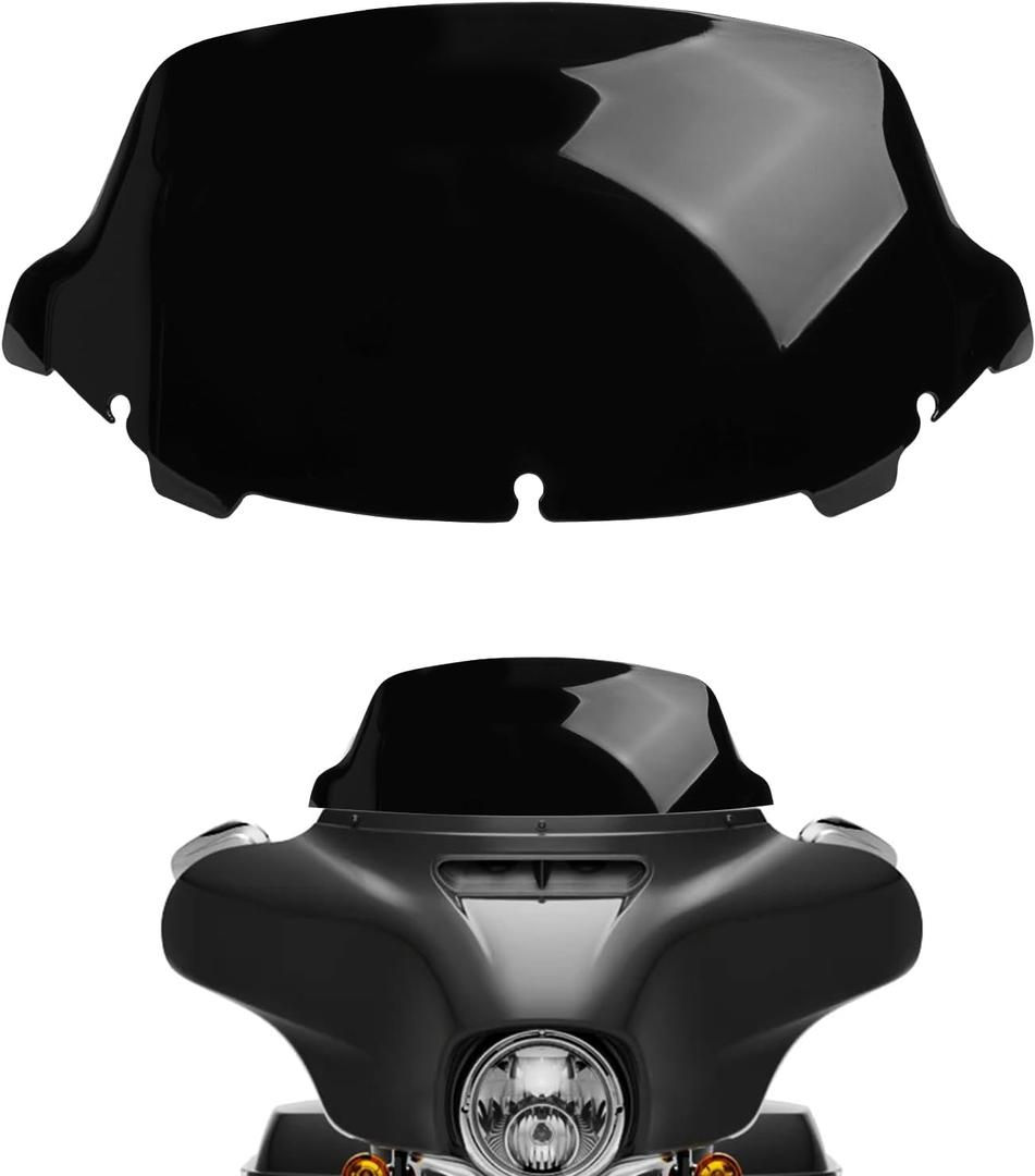 PSLER Motorcycle 10" Wave Windshield Windscreen for Touring 2014-2024 Electra Glide Street Glide(Black)