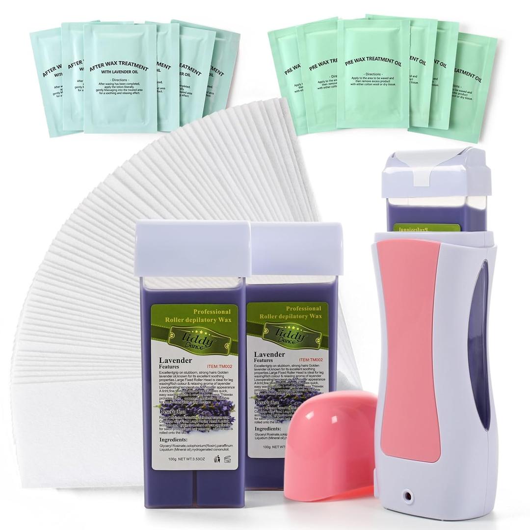 Roll on Wax Kit for Sensitive Skin Hair Removal - Roller for Women and Men - Legs, Arms, Back, Chest, Bikini Area (3.53 Ounce (Pack of 3), Lavender