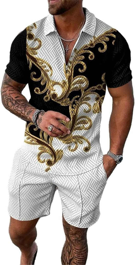 Mens short sets outfits 2 piece Summer Tracksuit Short Sleeve Polo men's shirt and short sets summer outfits for men, 3XL