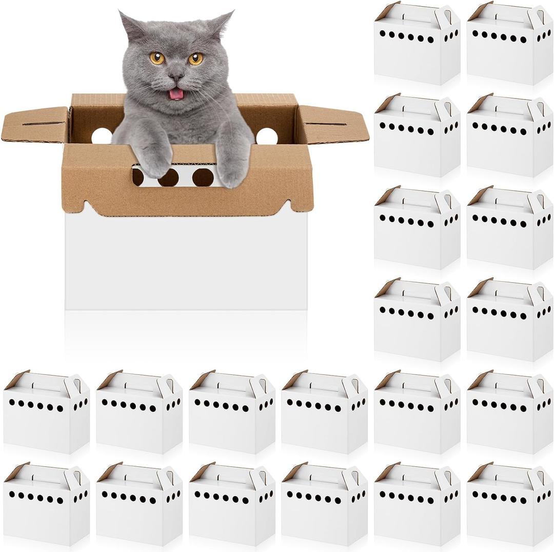 Tenceur 20 Pack Cardboard Pet Carrier Disposable Small Animal Carrier White Puppy Cat Transport Carrier Box for Chicken Hamsters Gerbils Birds Reptiles, 11 x 6 x 8 Inches