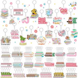 Equsion 100 Pcs Book Lover Keychains Bulk, Funny Acrylic Bookish Keychains Book Club Gifts, Cute Reading Keyrings for Readers Librarian Bookworm Group Teachers Student Rewards, Birthday Party Favor
