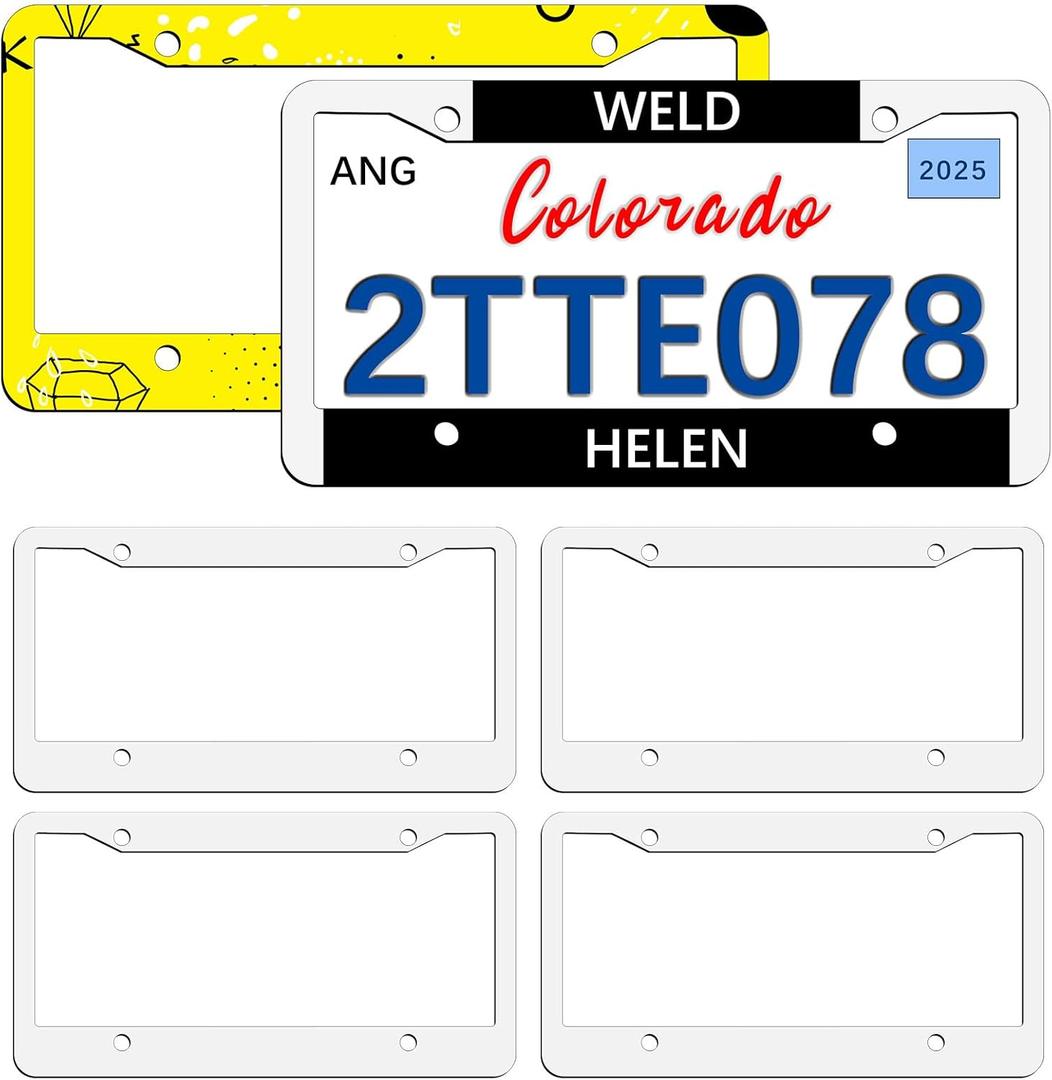 6 PCS Sublimation License Plate Frame Blanks, DIY White Metal Aluminum Tag, Custom Picture Design for tag Frame (12.2x6.3x0.04in)