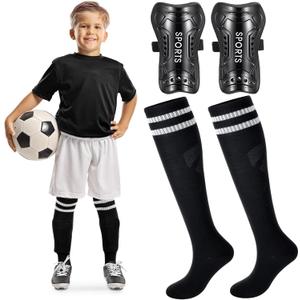 Syhood Soccer Shin Guards and Socks for Toddler Kids Youth, Lightweight Soccer Shin Pads Protective Defender Gear for 3-5, 5-10, 10-15 Years Old Children Teen Boys Girls Sports Game (Black) S