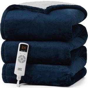 EHEYCIGA Heated Blanket Electric Blanket Throw - Heating Blanket with 5 Heating Levels & 4 Hours Auto Off, Soft Cozy Sherpa Washable Blanket with Fast Heating, 50 x 60 Inches, Navy Blue