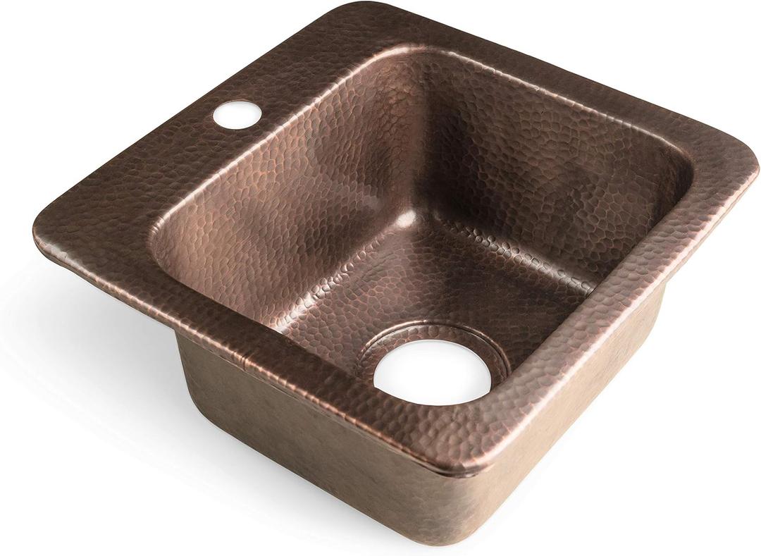 Monarch Abode 17092 Pure Copper Hand Hammered Baxter Bar Prep Sink (15 inches), Pure Copper