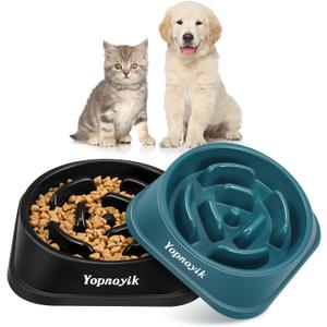 2 Pack Slow Feeder Dog Bowls for Healthy Eating, Non-Slip and Anti-Choking Design, Reduces Bloating & Overeating for Small Dogs, Easy to Clean (Black and Navy Blue)