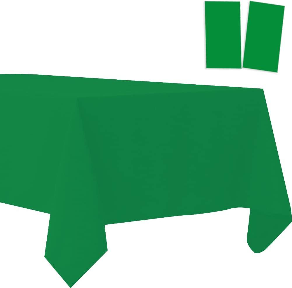 2 Pack Plastic Tablecloths Disposable Table Covers Plastic Table Cloths for BBQ Picnic Birthday Wedding Parties Waterproof and Oil-proof Table Cloth Light Weight Thin Green TableCover 54 x 108 In