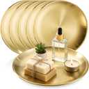 6 Pcs 12 Inch Round Gold Tray - Large Gold Tray Decorative Serving Bar Dish Key Bowl Mirror Dresser Vanity Tray for Jewelry Makeup Organizer, Bathroom, Candle, Perfume, Countertop