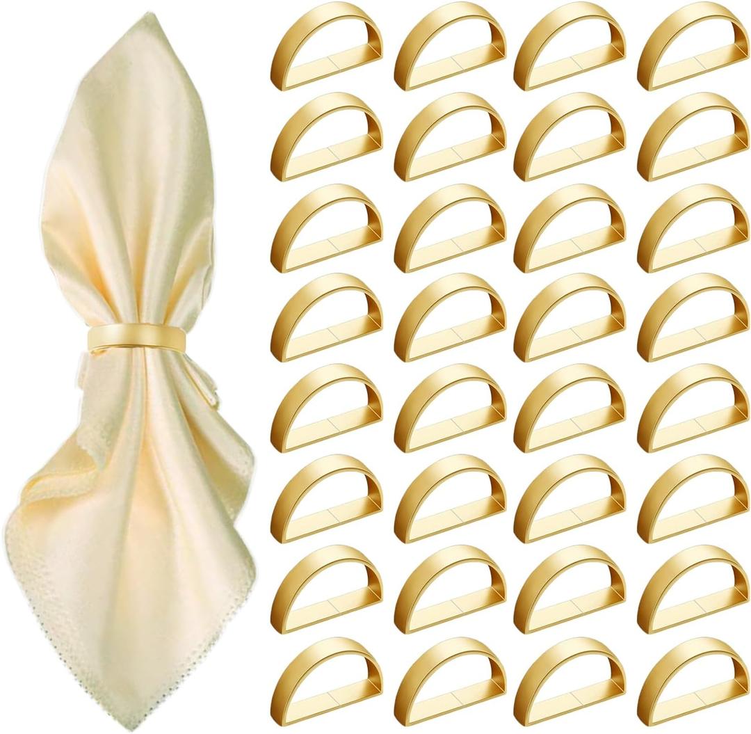 32 Pcs Matt Gold Napkin Rings - Metal Napkin Ring,Stainless Steel Napkin Rings for Table Settings Wedding Christmas Party Dinner Table(Semicircle)