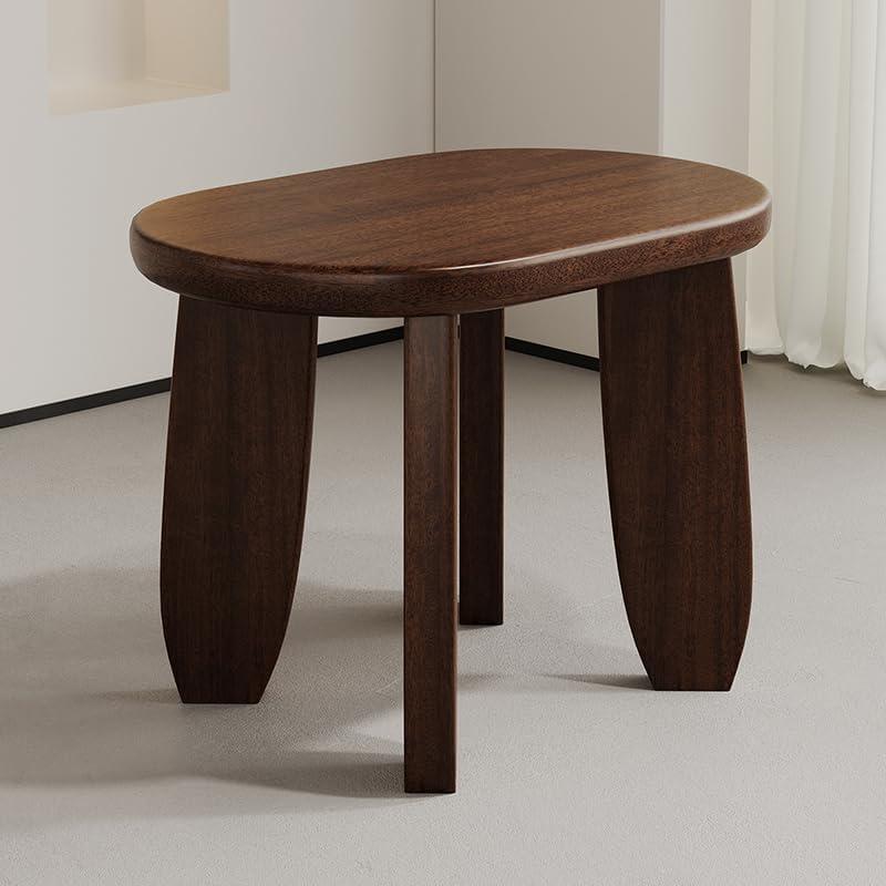 Walnut Finish Solid Wood Stool 9.8'' High Non-Slip Outdoor Garden Plant Stool Clover Oval Pedestal for Living Room Balcony Kitchen