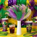 60 Pcs Mardi Gras Glitter Leaves Feathers Stems, 11.4" x 2.5" Purple Gold Green Artificial Feather Leaves Picks Vase Filler, Mardi Gras Faux Sparkly Leaf Twigs Sprays for Carnival Party Table Decor
