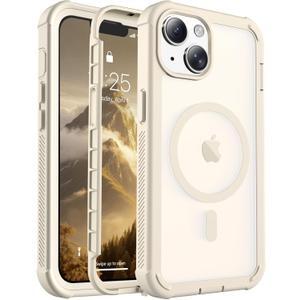 jaroco Magnetic for iPhone 14 Case, [Compatible with MagSafe][Military Grade Drop Protection][Heavy Duty Protection][Non-Slip][Shockproof] 2-Layer Durable Bumper Phone Case 6.1''-Antique White