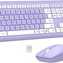 Wireless Keyboard and Mouse Combo, Full-Size Silent Ergonomic Keyboard and Optical Mouse, Long Battery Life, 2.4G Lag-Free Mice Keyboard for Computer, Mac, Laptop, PC, Windows(Purple)