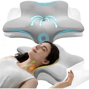 Adjustable Cervical Neck Pillow for Sleeping, Memory Foam Nuzzle Pillow for Back and Shoulder Pain Relief, Ergonomic Contour Side Sleeper Pillows for Neck Support with Armrest