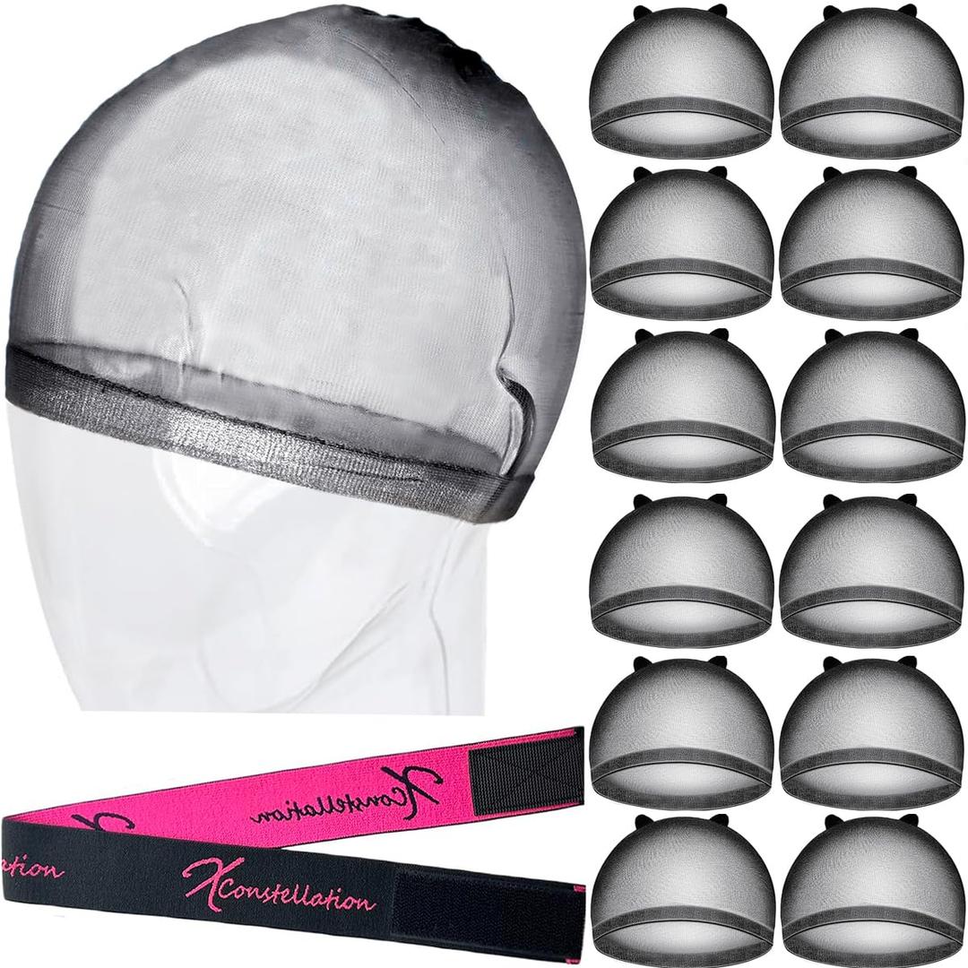 HD Black Wig Cap 12 Pcs Wig Caps For Women Transparent Wig Cap For Lace Front Wig Invisible Stocking Caps Sheer Wig Cap with Elastic Wig Band Set Wig Accessories12 HD Wig Caps+1 Wig Band