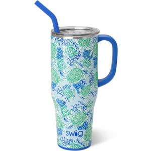 Swig Life 40oz Mega Mug, 40 oz Tumbler with Handle and Straw, Cup Holder Friendly, Dishwasher Safe, Extra Large Insulated Tumbler, Stainless Steel (Shell Yeah)