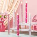 Honoson 6 Pcs Valentines Flameless Candles Glitter Bow Taper Candle 10.6 Inch Pink Coquette Candles Battery Operated LED Candlestick for Valentines Day Wedding Bridal Birthday Party Dinner Table Home