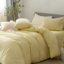 FOSSA Duvet Cover Set 100% Washed Cotton Linen Feel Super Soft Breathable Cozy 3 Pieces Bedding Sets Solid Pastel Yellow California King