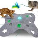 Interactive Cat Toys for Indoor Cats Exercise Toys Spin Feather Wand Tumbler Base, Touch Activate Mode Peek-A-Boo Felt Cover Toy Rechargeable