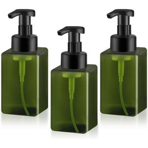 3 Pack Foaming Soap Dispenser Empty Plastic Foam Pump Bottle Refillable Foam Soap Bottle Dispenser for Shampoo Liquid Soap Face Wash (Green, 450ml/15oz)