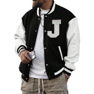 SOLY HUX Men's Bomber Jacket Color Block Letter Graphic Long Sleeve Baseball Varsity Jacket Coat (XX-Large, Black and White Letter)