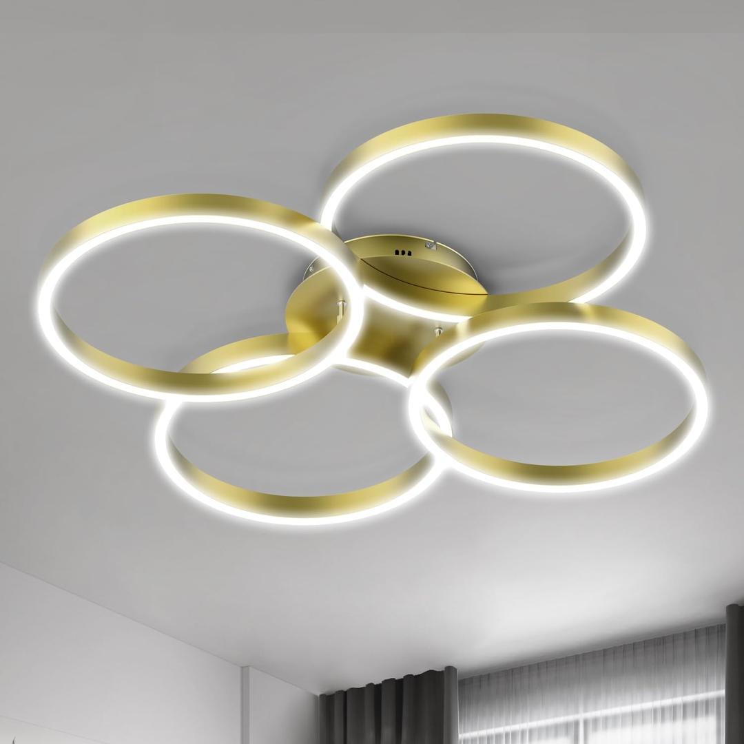 30W Modern LED Ceiling Light, 27 Inch 4 Ring Design, 3500K - 6500K Dimmable, 1500LM - 3000LM, Flush Mount, for Kitchen, Bedroom, Living Room and More, Remote & App Control (Gold)