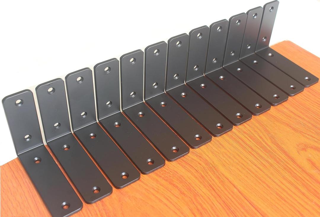 16 Pack - L 5" x H 4" x W1.5, 5mm Thick Black L Shelf Bracket, Iron Shelf Brackets, Metal Shelf Brackets, Floating Shelf, Shelf Supports with Screws