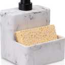 zccz Soap Dispenser with Sponge Holder, Marble Look Liquid Hand and Dish Soap Dispenser Pump Bottle and Sponge Holder 2 in 1 for Kitchen Sink Bathroom Counter Storage and Organization