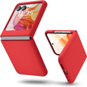 oakxco for Motorola Moto Razr 2024/2025 Phone Case Liquid Silicone, Cute Thin Slim Grip Soft Rubber Gel for Women Men, Smooth Matte TPU Plain Solid Color Girly Simple Case with Camera Cover, Red
