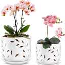 EFISPSS Ceramic Orchid Pots 5+6 Inch White with Drainage Holes & Tray, Breathable Airflow, Indoor & Outdoor