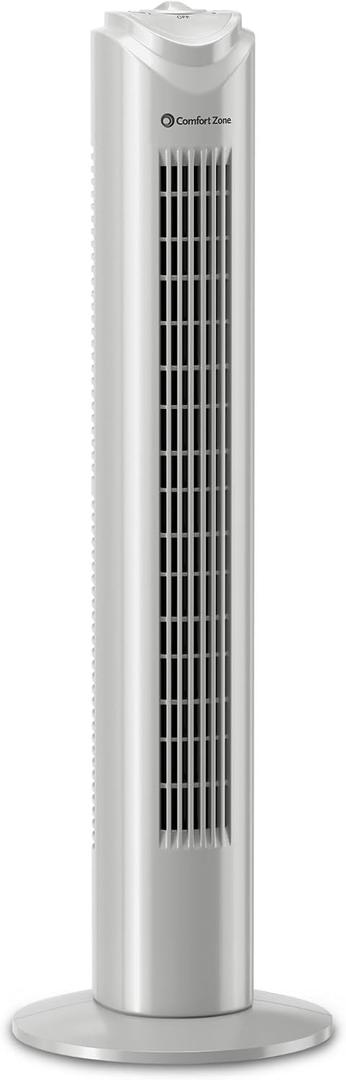 Comfort Zone 32-Inch Oscillating Tower Fan Ultra-Slim Bladeless Design with 3 Speeds, 90 Wide Oscillation & Built-in Carry Handle Quiet Portable Standing Fan for Bedroom, Home, or Office, Gray