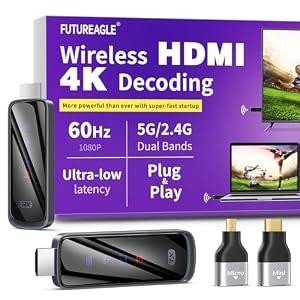 Futureagle Wireless HDMI Transmitter and Receiver 328FT/100M,4K Decode Plug & Play Portable 5G+2.4G Wireless Display Adapter Extender Kit for Video and Audio to Monitor from PC/Projector
