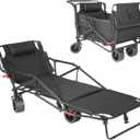 Beach Wagon Chair, 2 in 1 Folding Beach Wagons with Big Wheels for Sand, 400 lbs Capacity Rolling Cart Chair Lounge Wagons Combo, Chairs Wagon Chaise Patio Lounge Outdoor, Tanning Chair (Black BC)