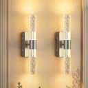 Battery Operated Wall Sconce Set of 2,3CCT Dimmable,10400mAh,Silver Modern Rechargeable Wall Sconce with Remote,Wireless Wall Lights for Bedroom,Living room,Hallway(15.3 inch)