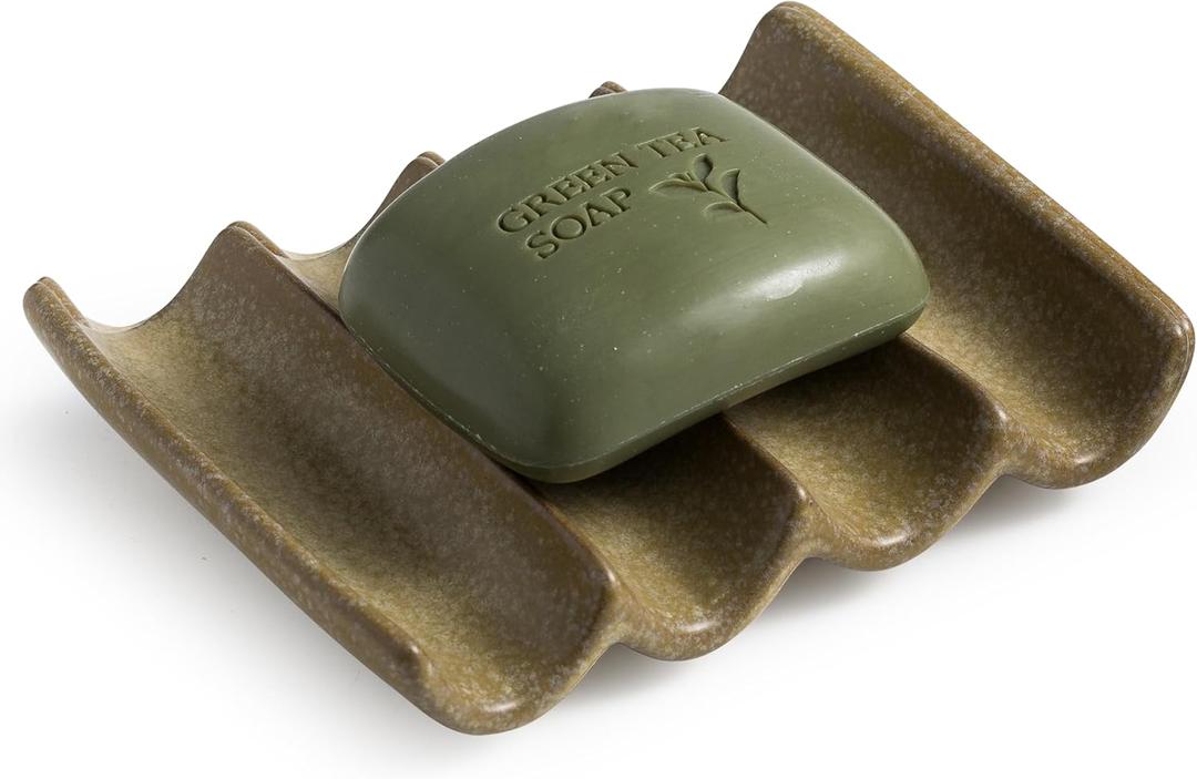 Soap Dish Bar Sponge Soap Holder for Shower, Self Draining Water Soap Saver Keeper for Bathroom and Kitchen, Yellow (Fluted)