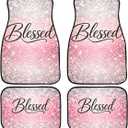 4 Piece Christian Blessed Car Floor Mats Pink Glitter Bling Blessed Decorative Car Floor Carpets Front Rear Carpets Mat Non-Slip Auto Car Accessories Universal Fit Car Accessories for Truck