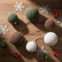Suzile 15 Pcs Crochet Christmas Balls Ornaments for Gifts 3.1'' and 2.3'' Xmas Tree Neutral Rustic Boho Farmhouse Knitted Hanging Balls for Holiday Wreath Fireplace Garland Decor(Gray, White, Green)