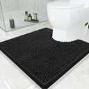 Smiry Luxury Chenille Toilet Rugs U-Shaped 24x24, Soft Absorbent Non-Slip Contour Bathroom Rugs for Toilet, Machine Washable Contoured Bath Mats, Black