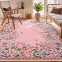 Wonnitar Washable Rug, 5x7 Pink Rugs for Living Room, Floral Print Non-Slip Area Rugs for Bedroom Girls, Soft Large Throw Carpet for Kids Nursery Room (Pink,5'x7')