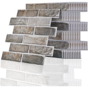 PH PandaHall 10 sq.ft Brick Wallpaper Tiles, 12 Sheets Peel and Stick Backsplash Self Adhesive Vintage Tiles Subway Tile Removable Wall Panels for Kitchen Bathroom Living Room Decor 11.7x11.7 Inch (Gray)
