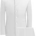 2 Piece Men's Chinese Suit Chinese Stand Collar Slim Fit Suits Front Button Blazer Pant Set, White-XL