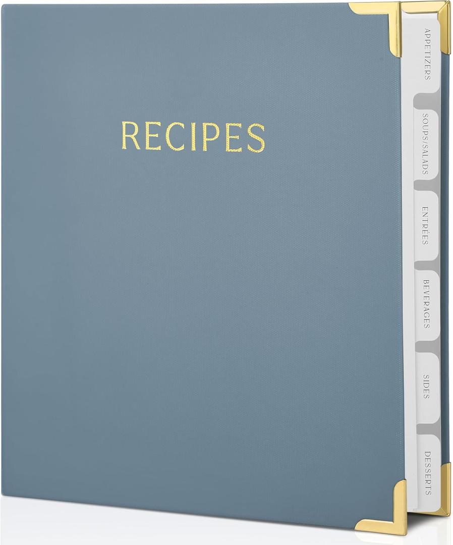 Aesthetic Recipe Binder with Polyester Waterproof cloth Cover - The Perfect Recipe Book with Plastic Sleeves to Write in Your Own Recipes - Quality Blank Cookbook Binder, Cards incl.