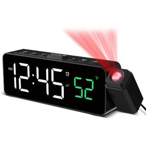Netzu Projection Alarm Clock for Bedroom Ceiling, Small Compact Plug-in Digital Clocks with 180 Rotatable Projector, Temperature 4 Levels Birghtness, 3 Volumes and Snooze (Black)