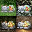 Otdair Solar Cat Decor, Birthday Gifts for Women with Succulent and 7 LED Lights, Christmas Gifts for Mom, Seniors, House Warming New Home Garden Decor for Cat Lover