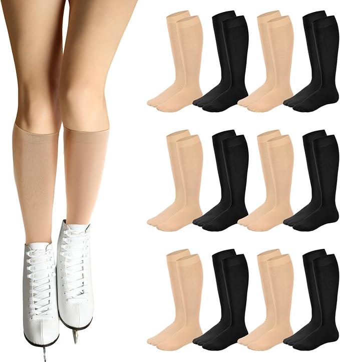 Giegxin 8 Pairs Figure Skating Socks Ice Skating Socks for Girls Women Roller Skate High Tight Knee Light Opaque Nylon Sock for Kids, One Size