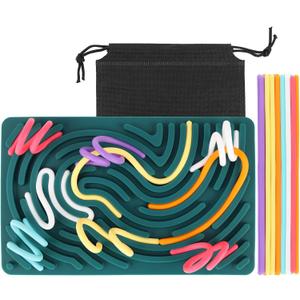 ddLUCK Sensory Activity Board, Silicone Fidget Toy for Stress Relief, Calming, Focus, ADHD and Autism, 6 Colors Sensory Toys Game Controller for Kids 2+ & Adults with 20 Strings, 6.69 Inches