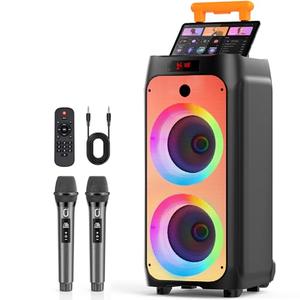 HWWR Karaoke Machine for Adults, Big Party Speaker with 500W Peak Power, Wireless PA System with Dual 8" Subwoofers, Disco Lights & 2 Microphones for Home Party Outdoor, Support USB/AUX/REC/TWS