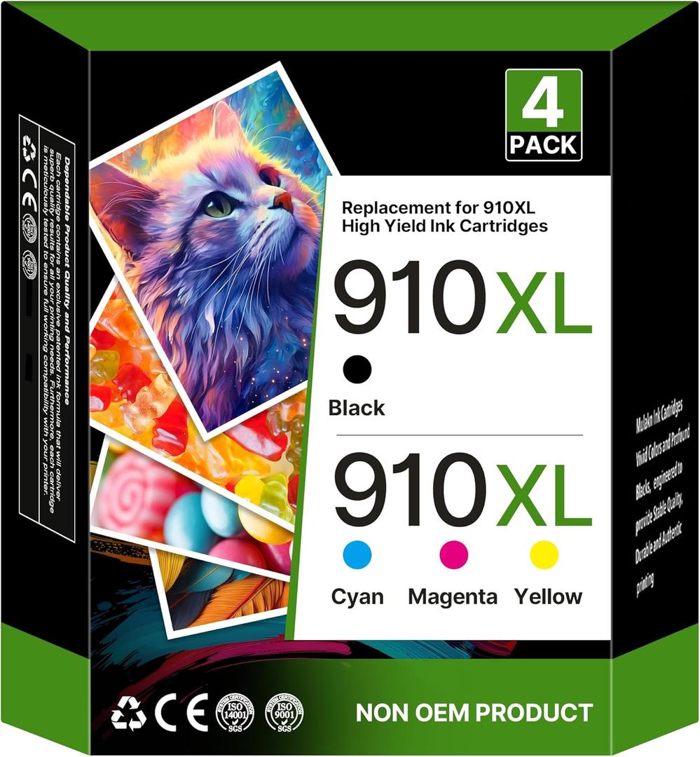 910XL Ink Cartridges for HP Printers Replacement for HP 910XL Ink Cartridges Combo Pack for HP OfficeJet Pro 8020 8015 8025 8010 8018 8022 8028 8030 8035 Series Printer | Black Cyan Magenta Yellow